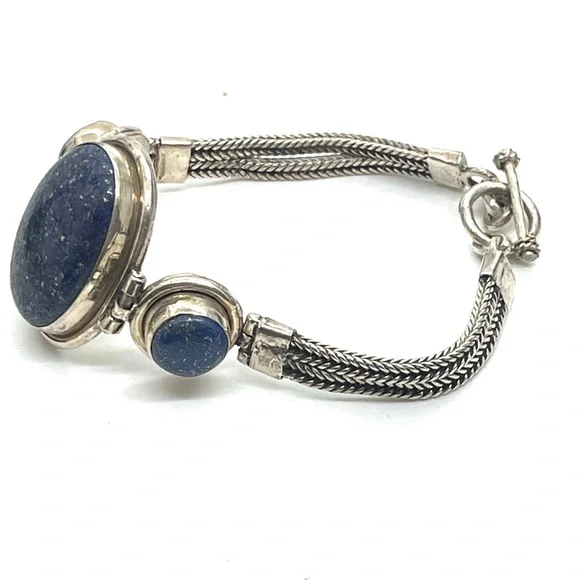 Sterling Lapis Lazuli Rope Style Bracelet 7”